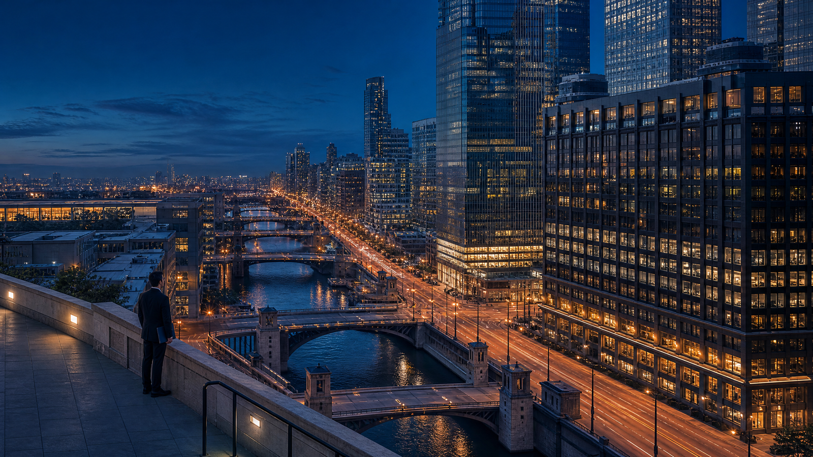 Conexiones urbanas de Chicago al atardecer