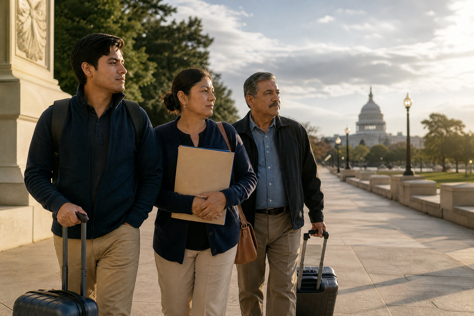 Familia caminando por una avenida de Washington D. C.